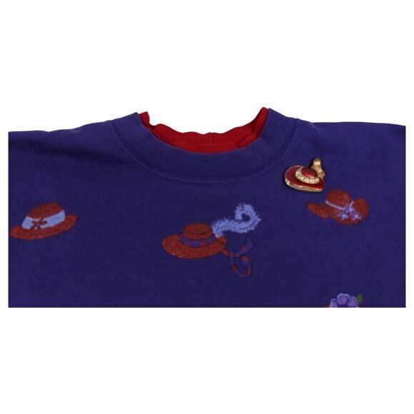 Vintage Artisans Sweatshirt All Over Print Sun Hat w/ brooch - Picture 3 of 10